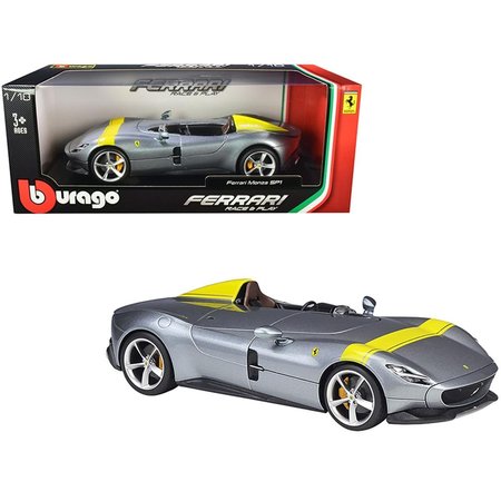 BBURAGO B  Ferrari Monza SP1 Silver Metallic with Yellow Stripes 1 by 18 Diecast Model Car 16013s